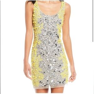 Gianni Bini Silver Sequin and Yellow beaded Tank Dress-killer deal! NWT $249 reg